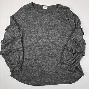 Bibi Women's Long Sleeve XL Blouse‎ Gray With Ruffle Sleeves